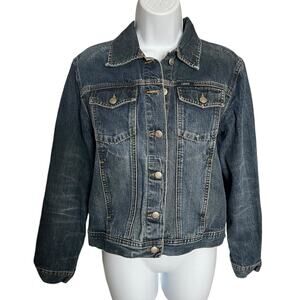 Izod denim blue jean jacket front pockets button up medium